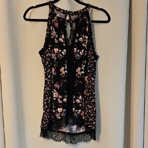 Floral Sleeveless Top with Lace Hem